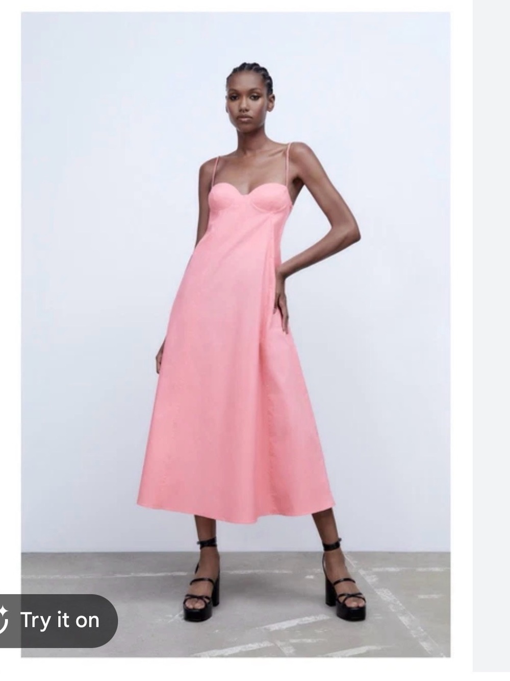 Zara Pink Spaghetti-Strap Midi Dress
